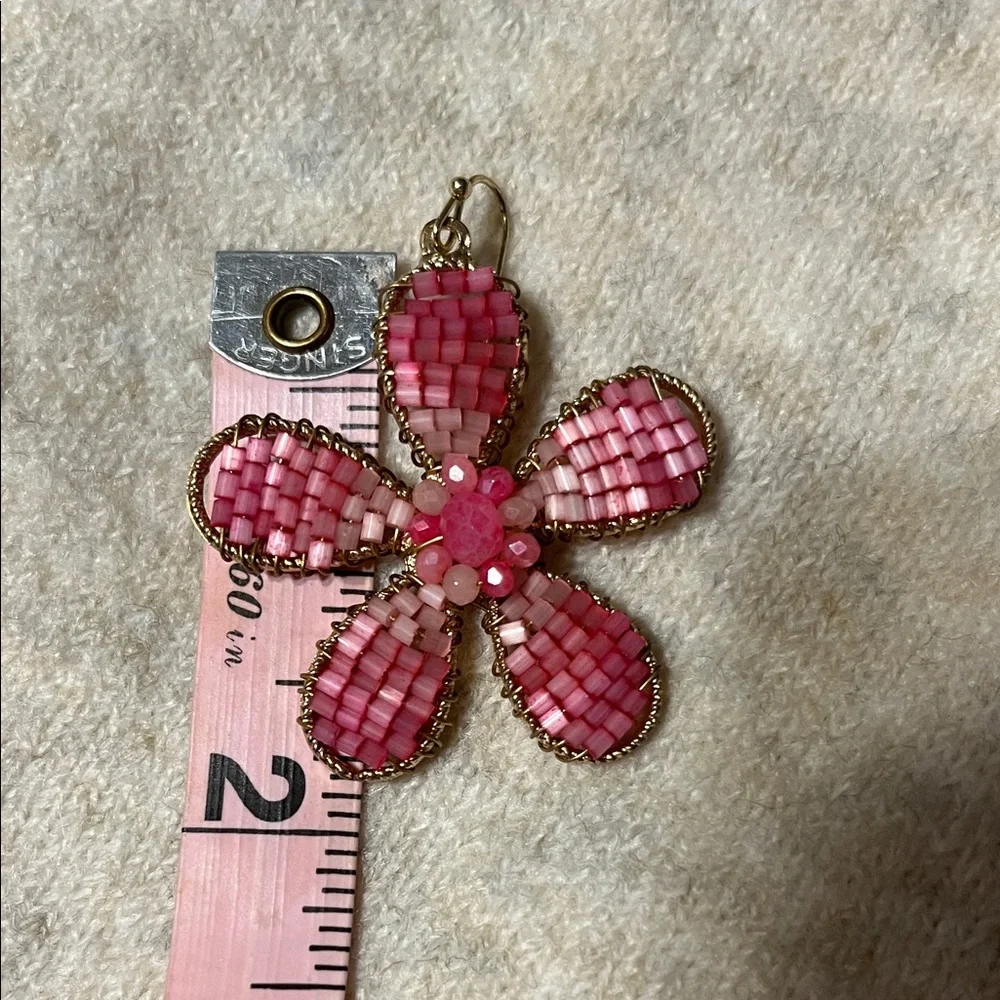 House of Harlow Pink Beaded Flower Earrings - Picture 4 of 4